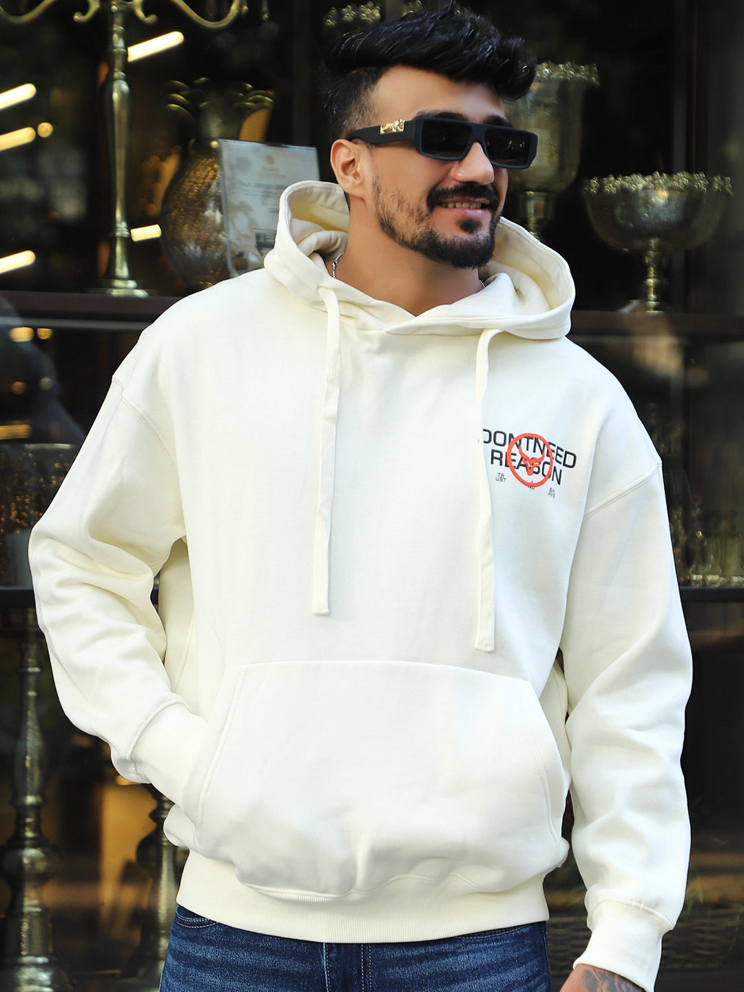 Savile Row Style White Oversized Hoodie