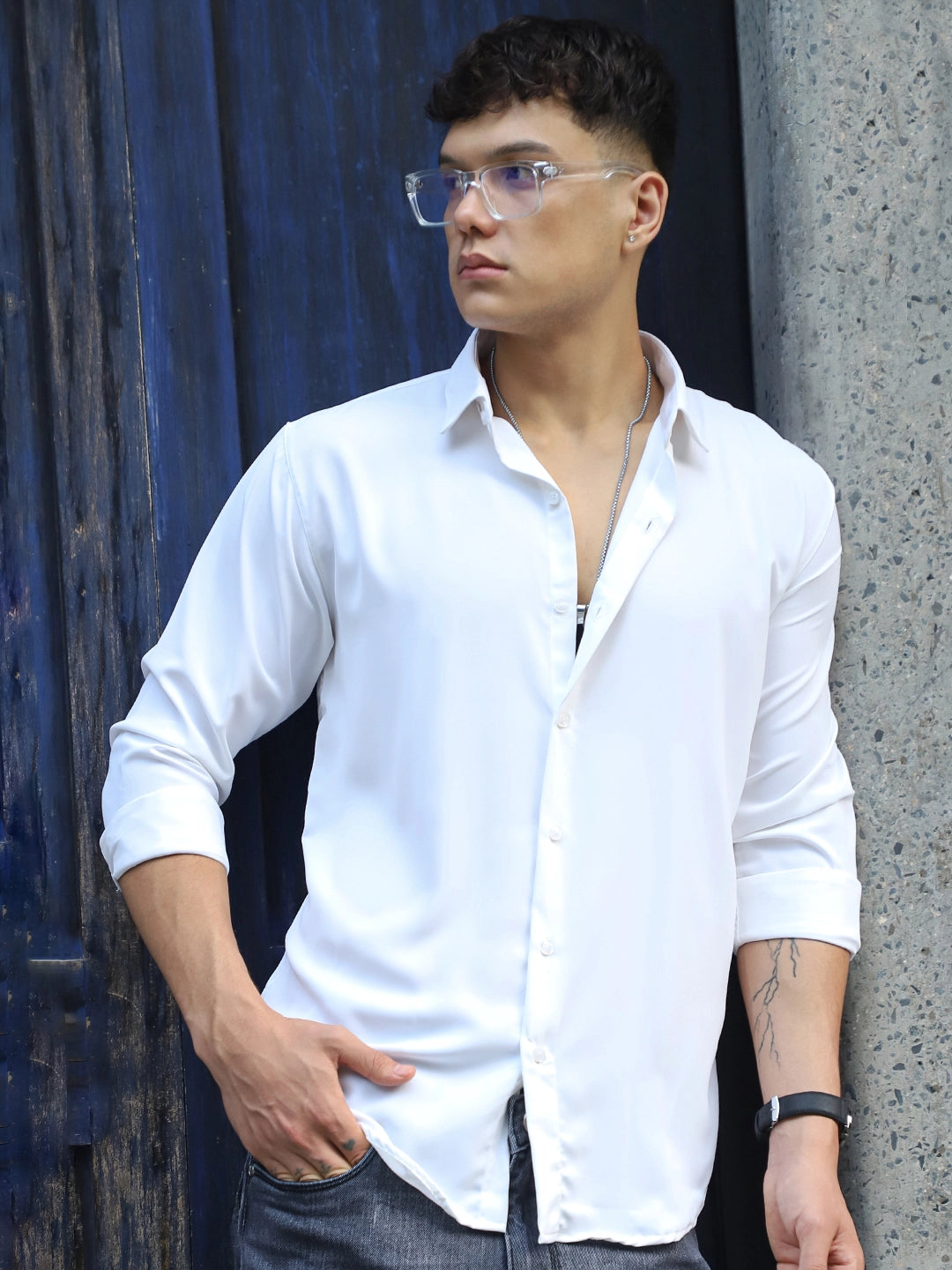 Oro Nero White Full Sleeve Plain Shirt