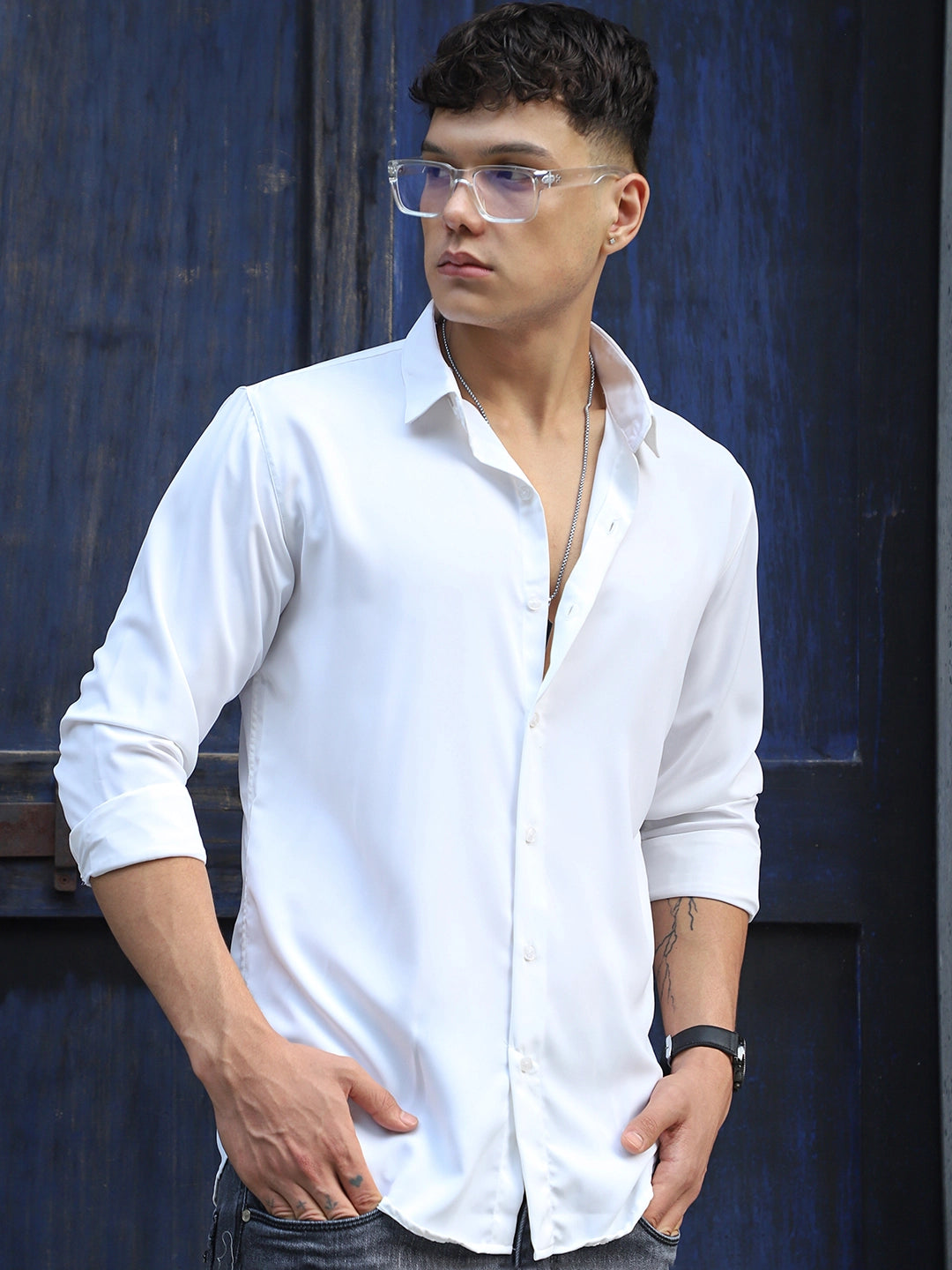 Oro Nero White Full Sleeve Plain Shirt