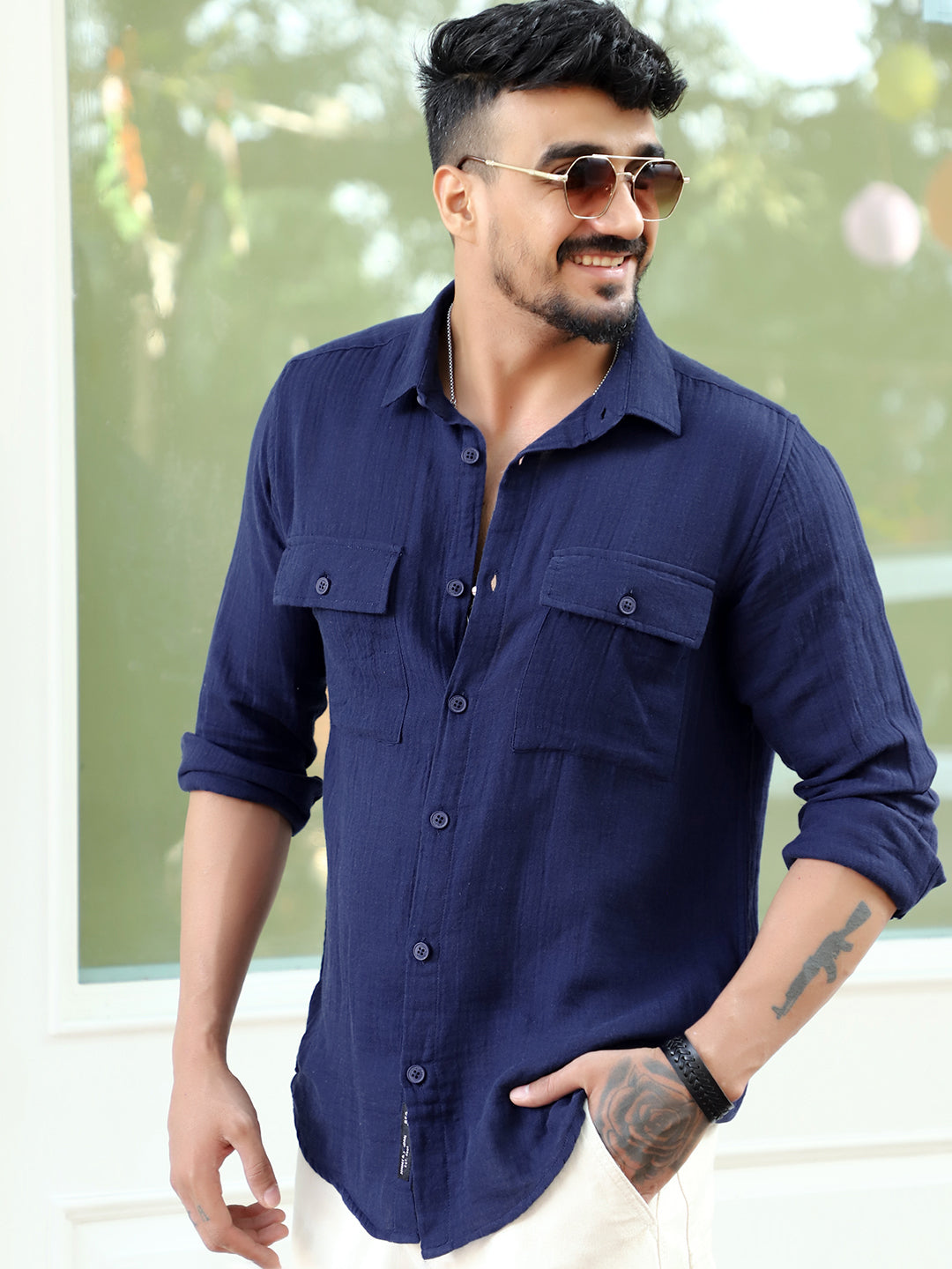 Vero Vibe Lucas Double Clothe Prussian Blue Shirt