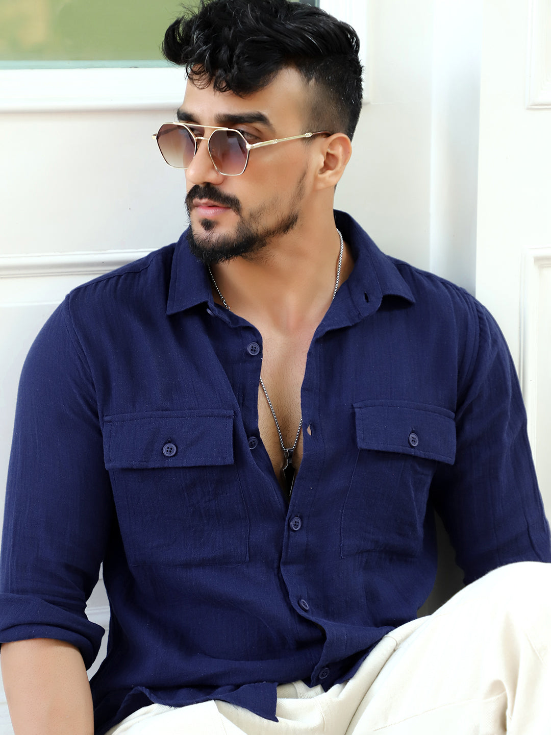 Vero Vibe Lucas Double Clothe Prussian Blue Shirt