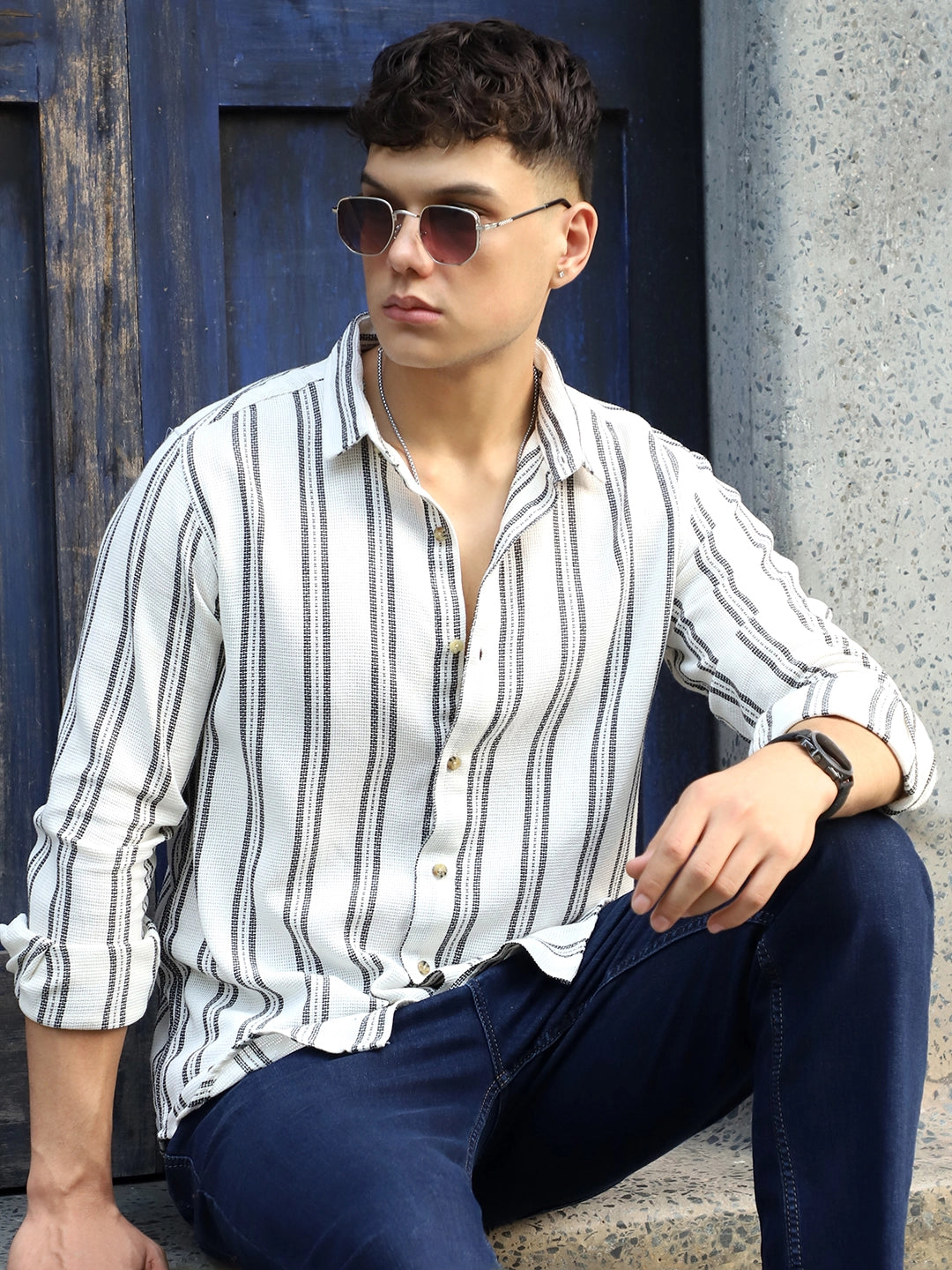Shadow Moss Cream Stripe Full Sleeve Shirt