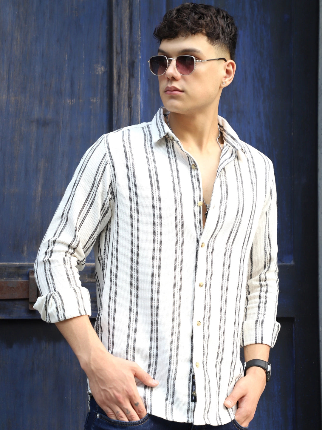 Shadow Moss Cream Stripe Full Sleeve Shirt