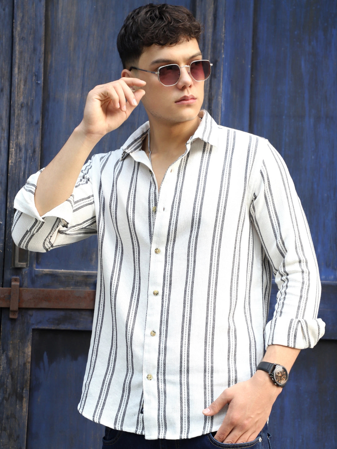 Shadow Moss Cream Stripe Full Sleeve Shirt