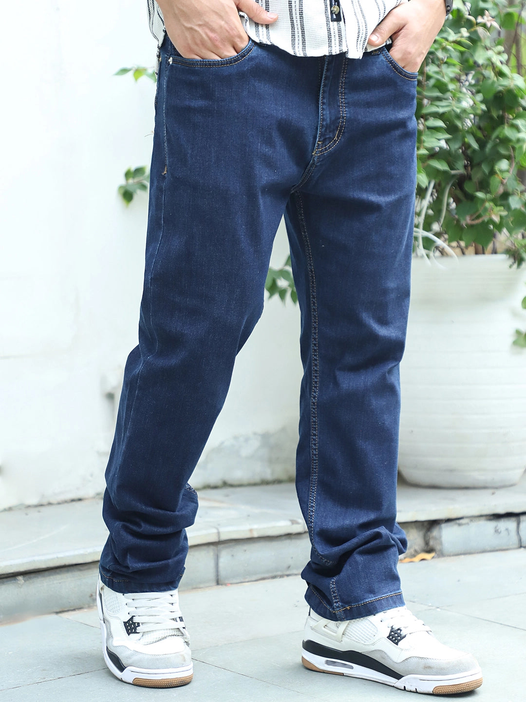 Argento Dark Blue Denim Straight Fit Jeans