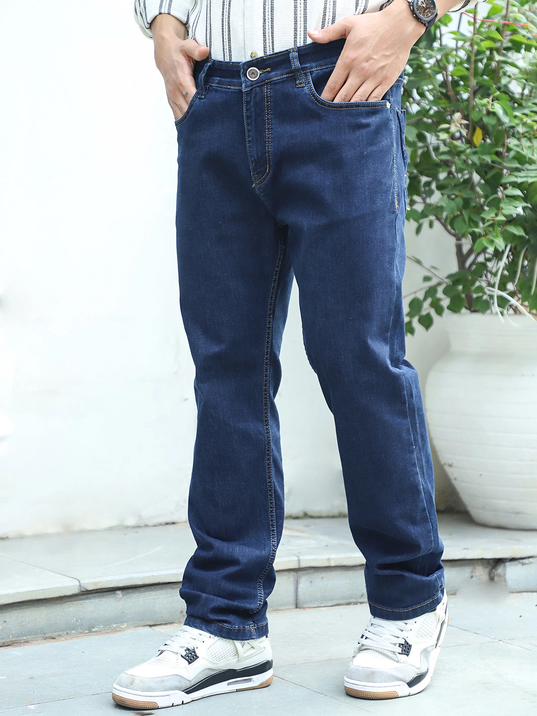 Argento Dark Blue Denim Straight Fit Jeans