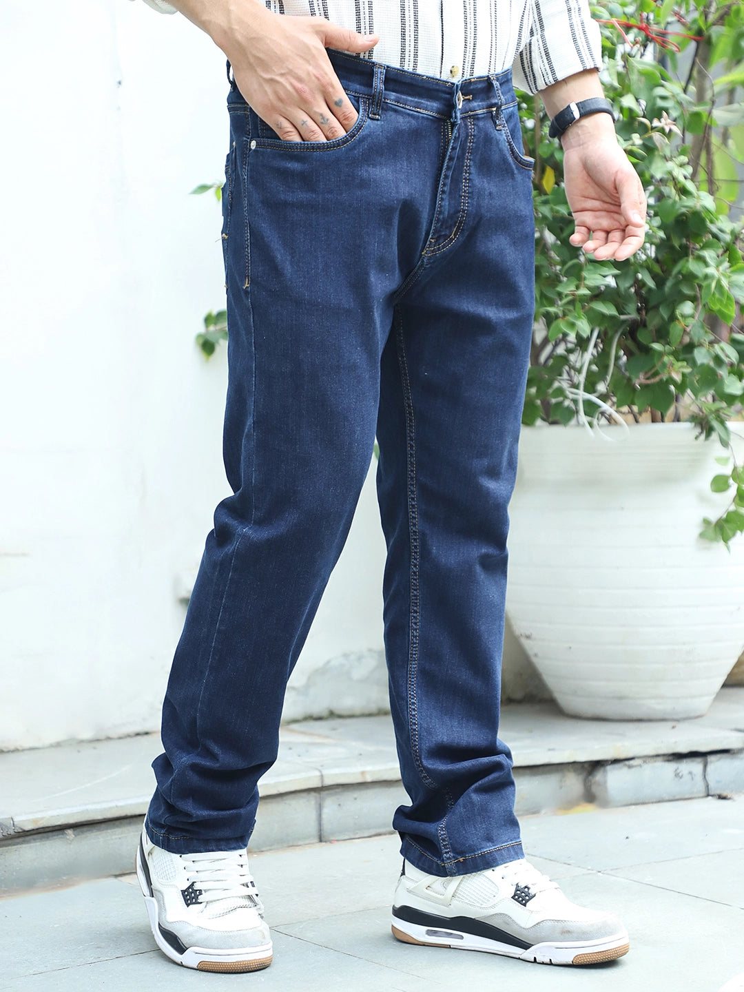 Argento Dark Blue Denim Straight Fit Jeans