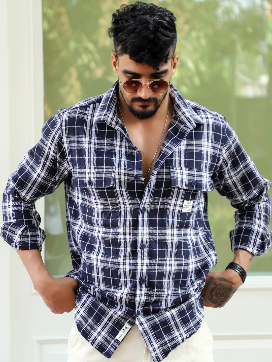 Bora Cove Navy Check Full Sleeve Shirt