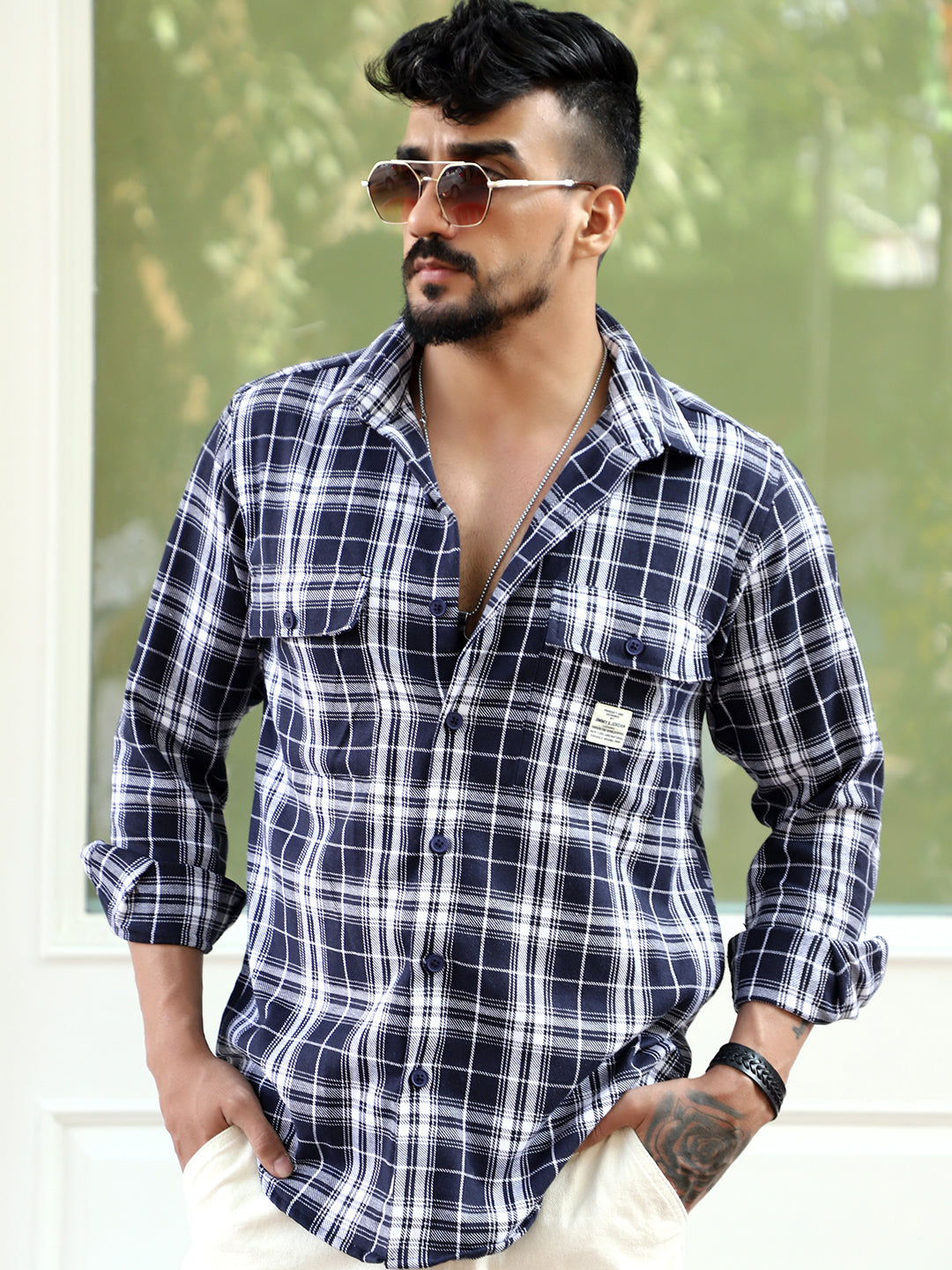 Bora Cove Navy Check Full Sleeve Shirt