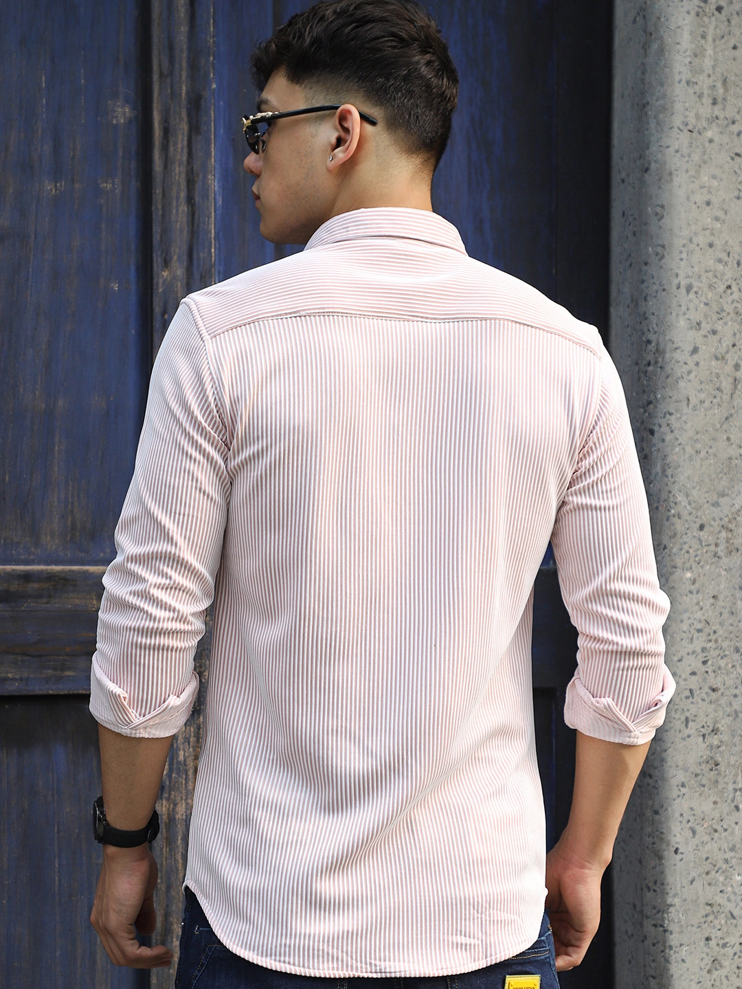 Sogno Lucido Peach Striped Full Sleeve Shirt