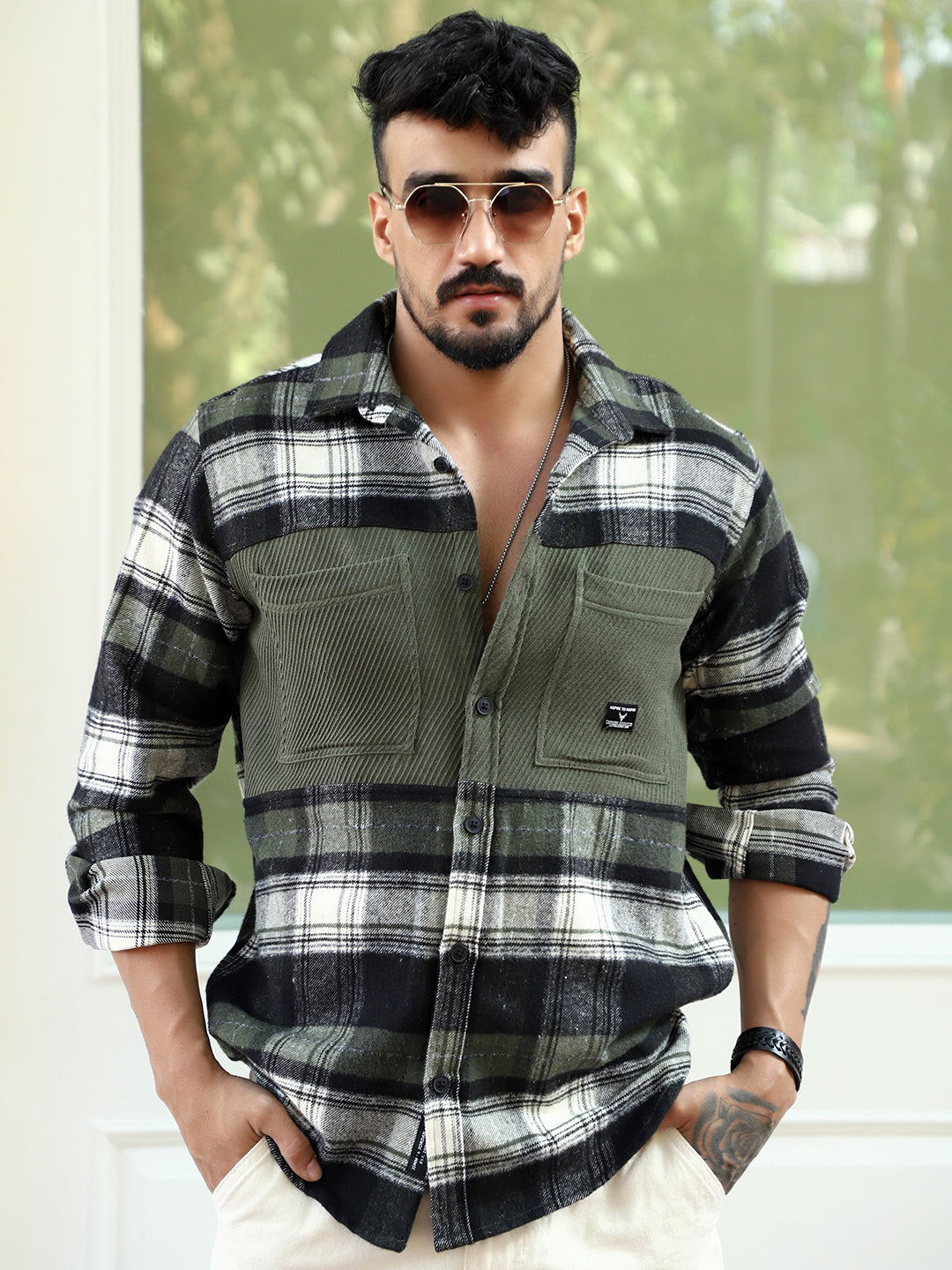 Thunderbird  Olive Check Full Sleeve Shirt