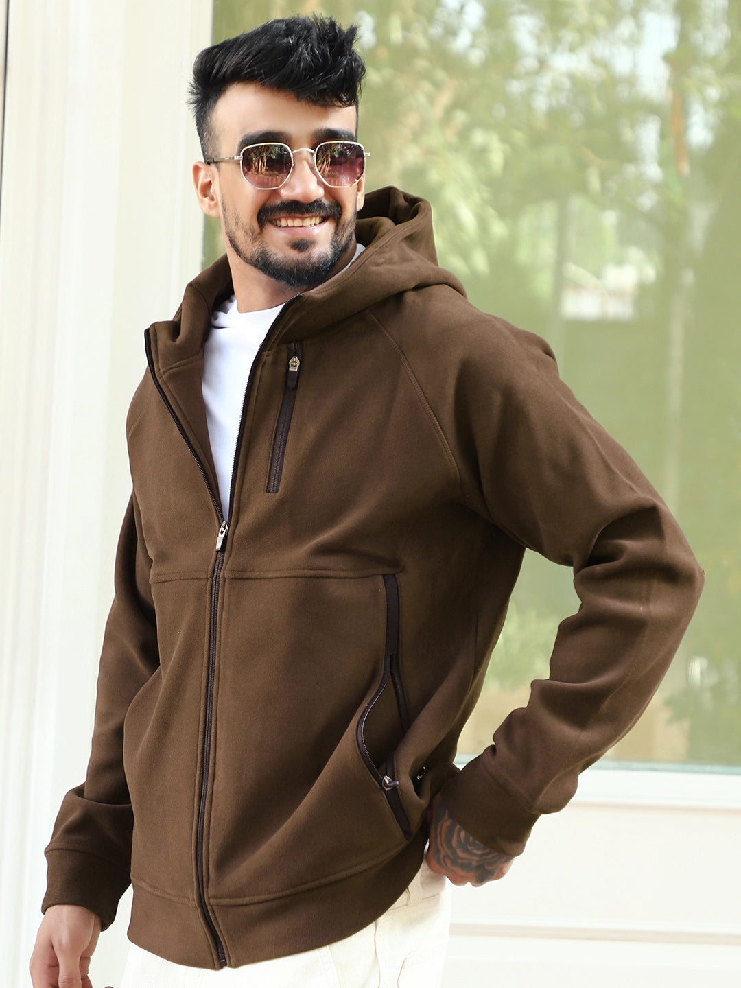 Wayfarer Dark Brown Velvet Zipper Hoodie