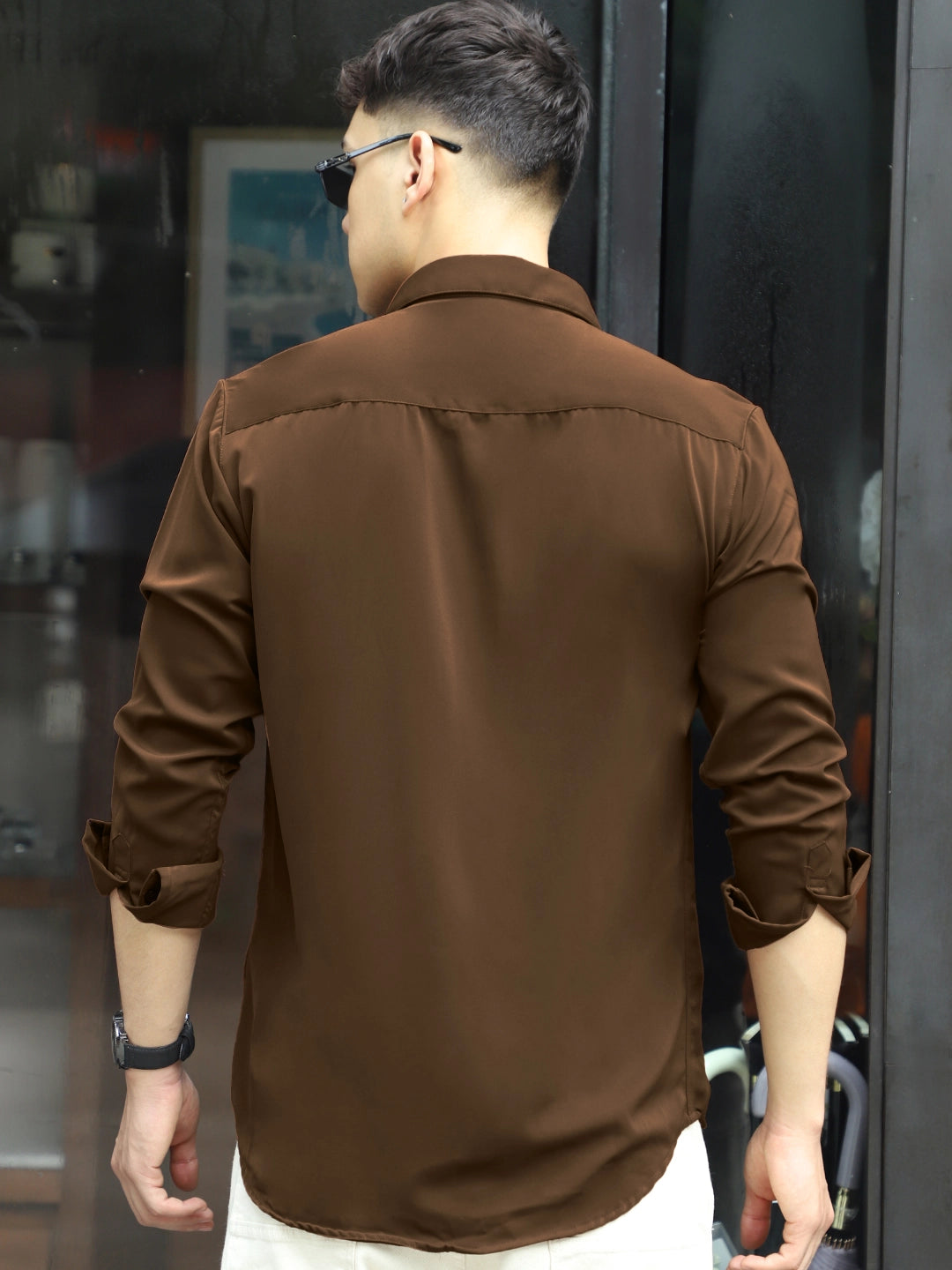 Oro Nero Dark Brown Full Sleeve Plain Shirt