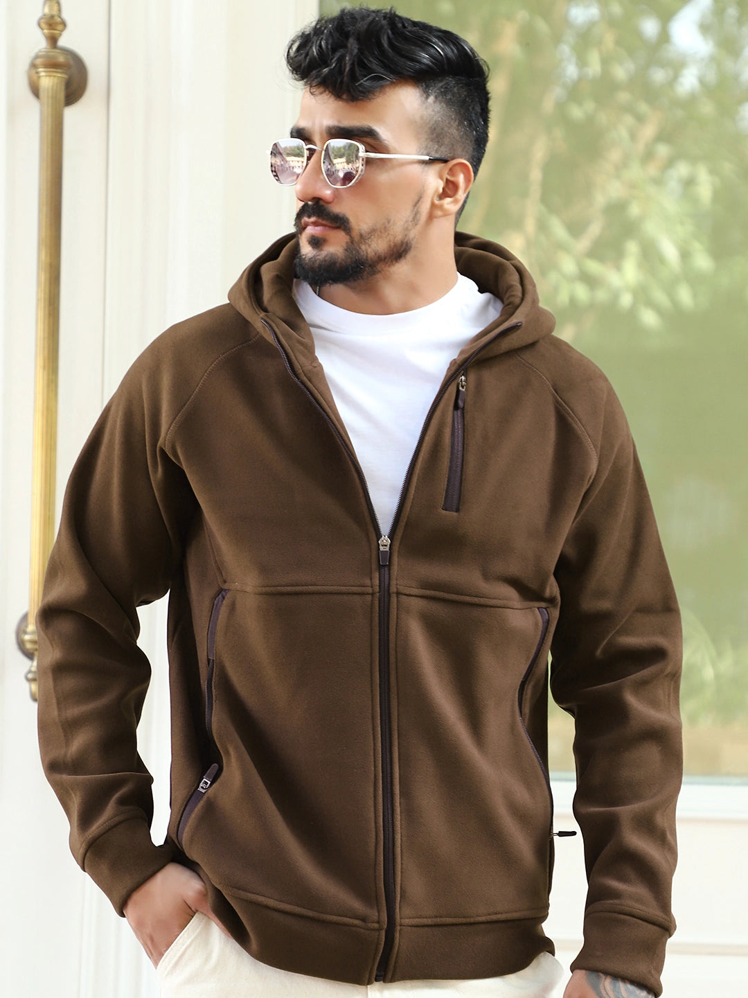 Wayfarer Dark Brown Velvet Zipper Hoodie
