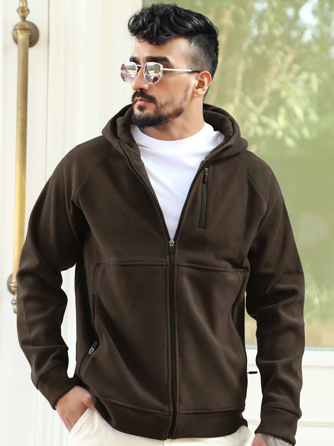 Wayfarer Coffee Velvet Zipper Hoodie