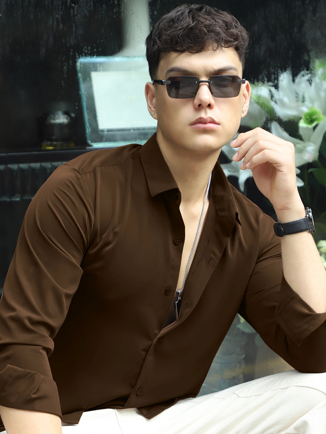 Oro Nero Dark Brown Full Sleeve Plain Shirt