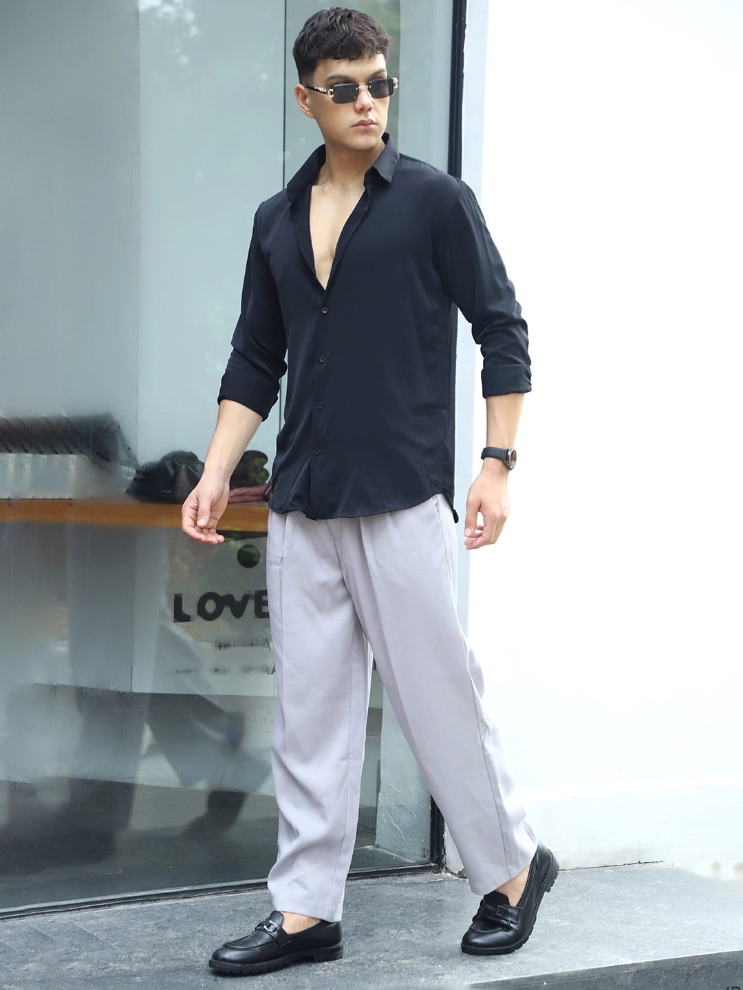Oro Nero Black Full Sleeve Plain Shirt
