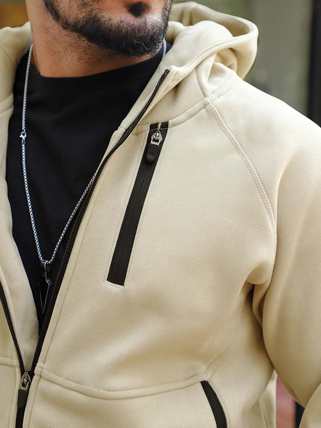 Wayfarer Beige Velvet Zipper Hoodie