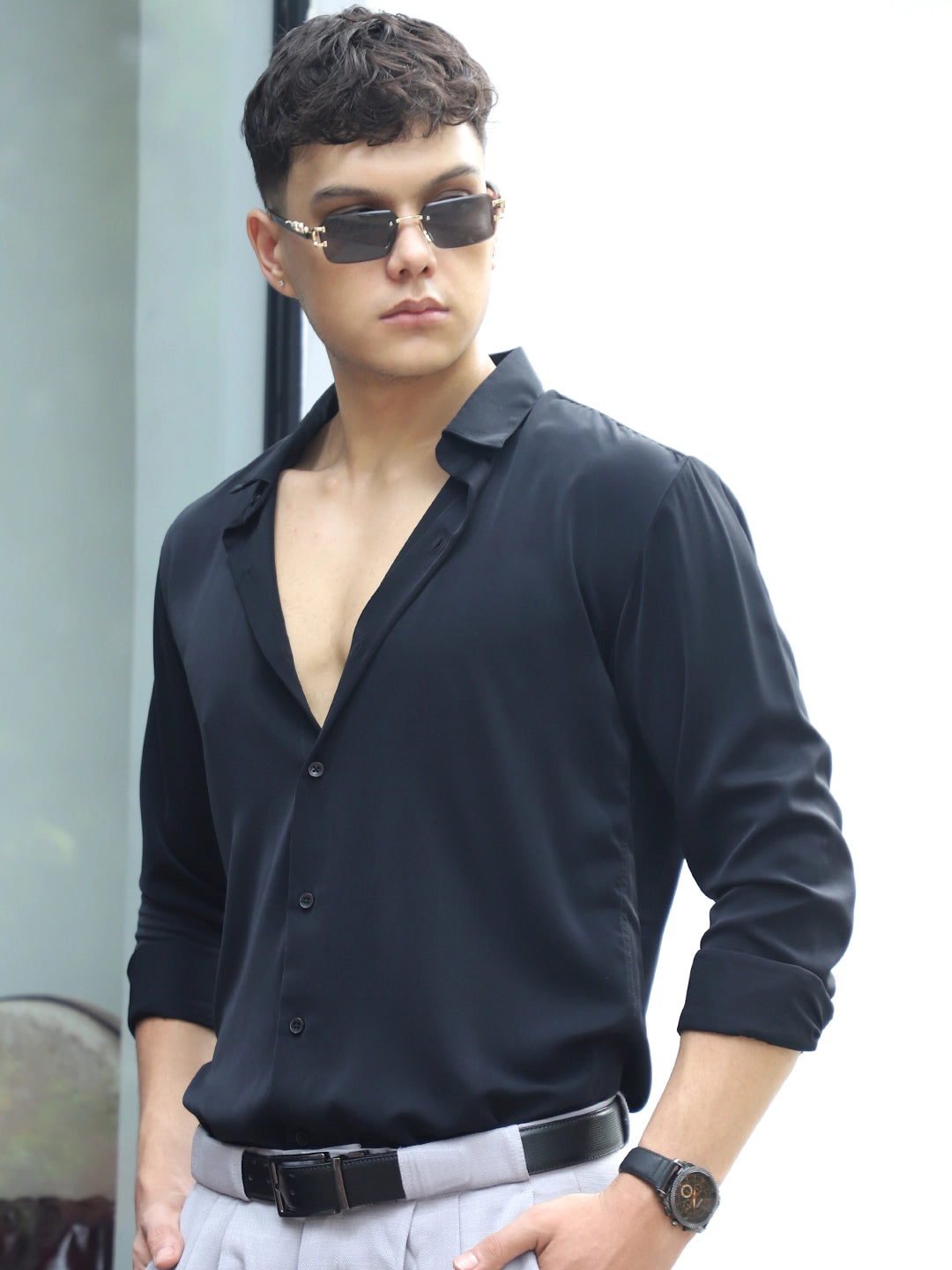 Oro Nero Black Full Sleeve Plain Shirt