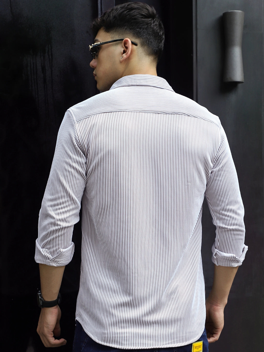 Sogno Lucido Brown Striped Full Sleeve Shirt