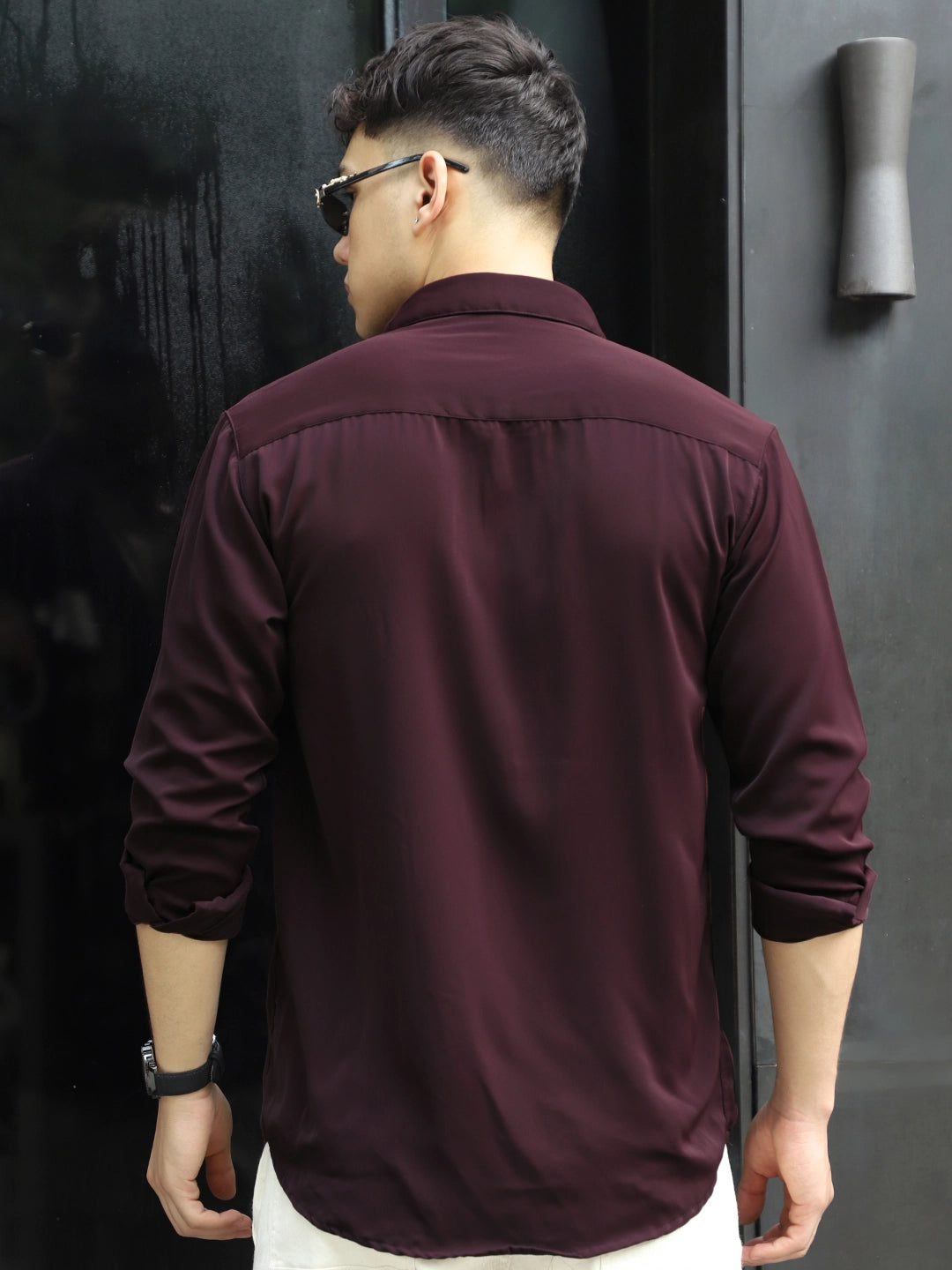 Oro Nero Wine Full Sleeve Plain Shirt