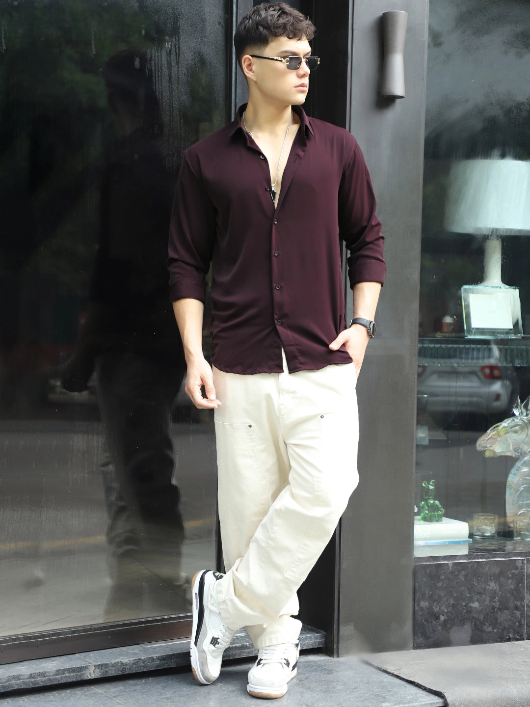 Oro Nero Wine Full Sleeve Plain Shirt