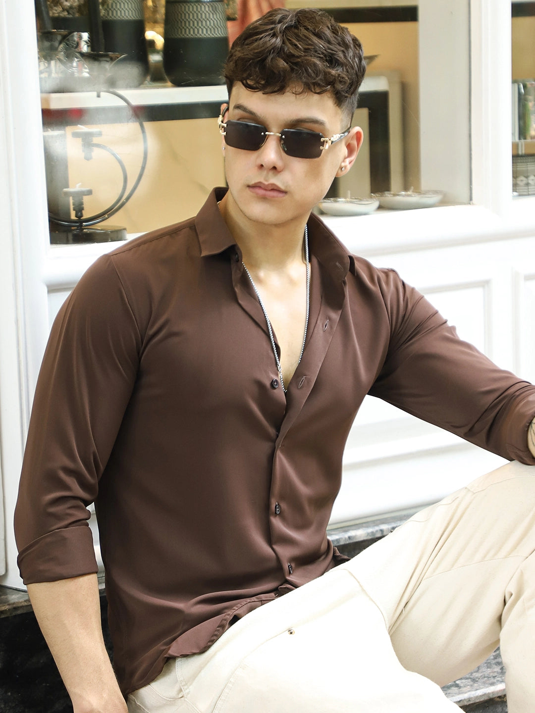 Oro Nero Brown Full Sleeve Plain Shirt