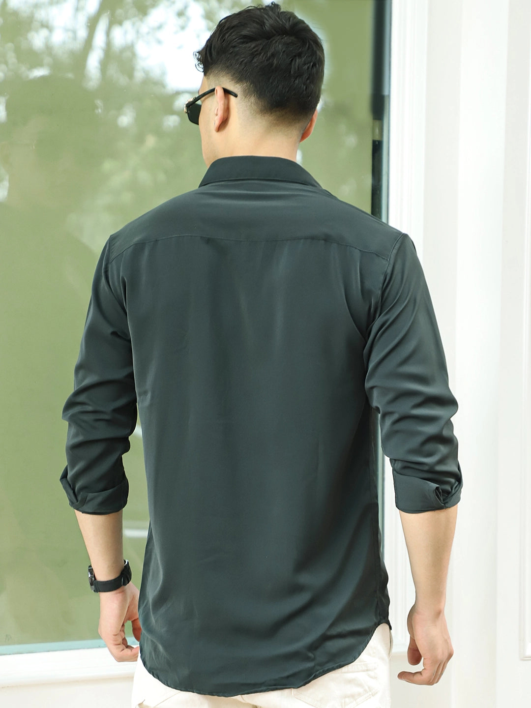 Oro Nero Dark Green Full Sleeve Plain Shirt