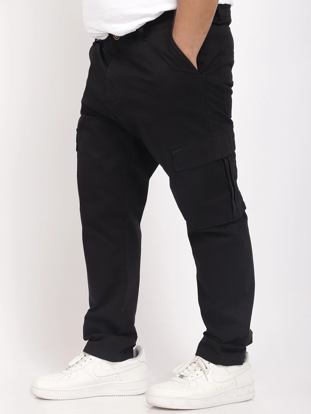 Black Cotton Cargo Men