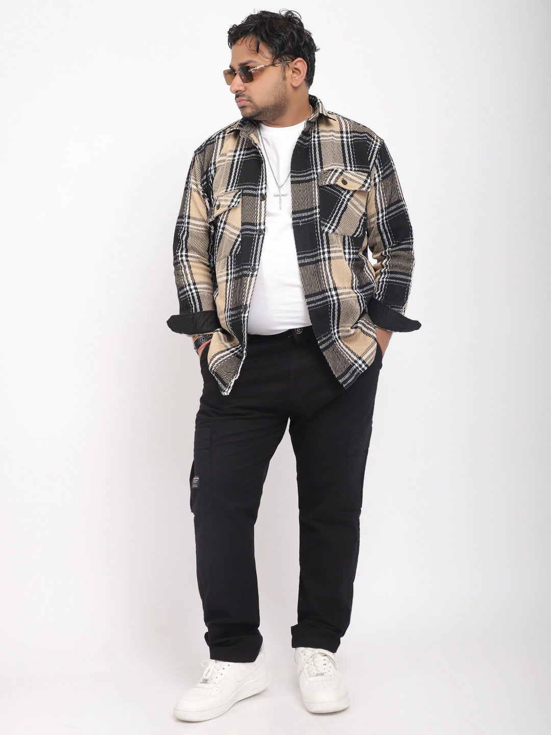 Black Cotton Cargo Men