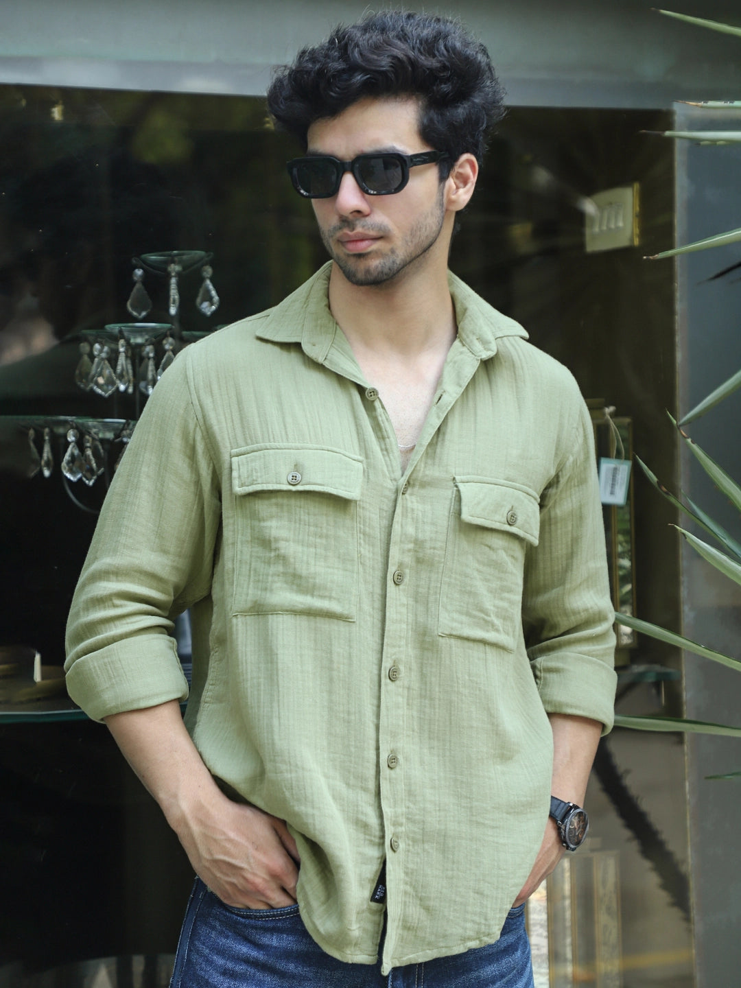Vero Vibe Lucas Double Clothe Pistachio Green Shirt