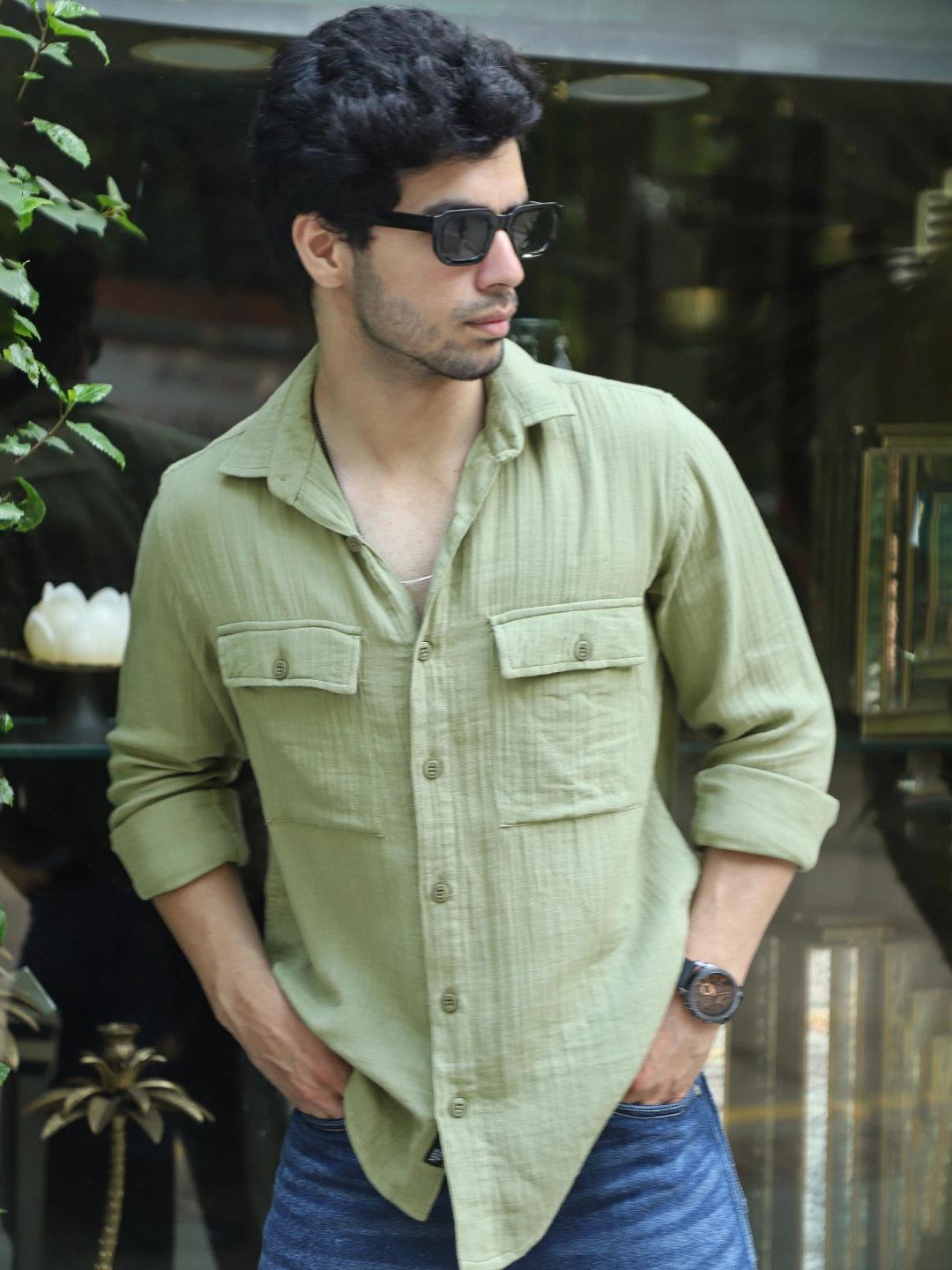 Vero Vibe Lucas Double Clothe Pistachio Green Shirt