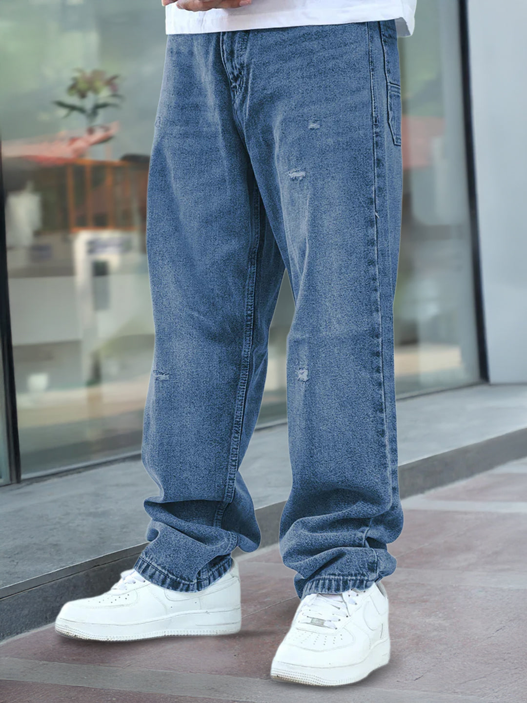 Raw Edge Denim Blue Baggy Fit Jeans