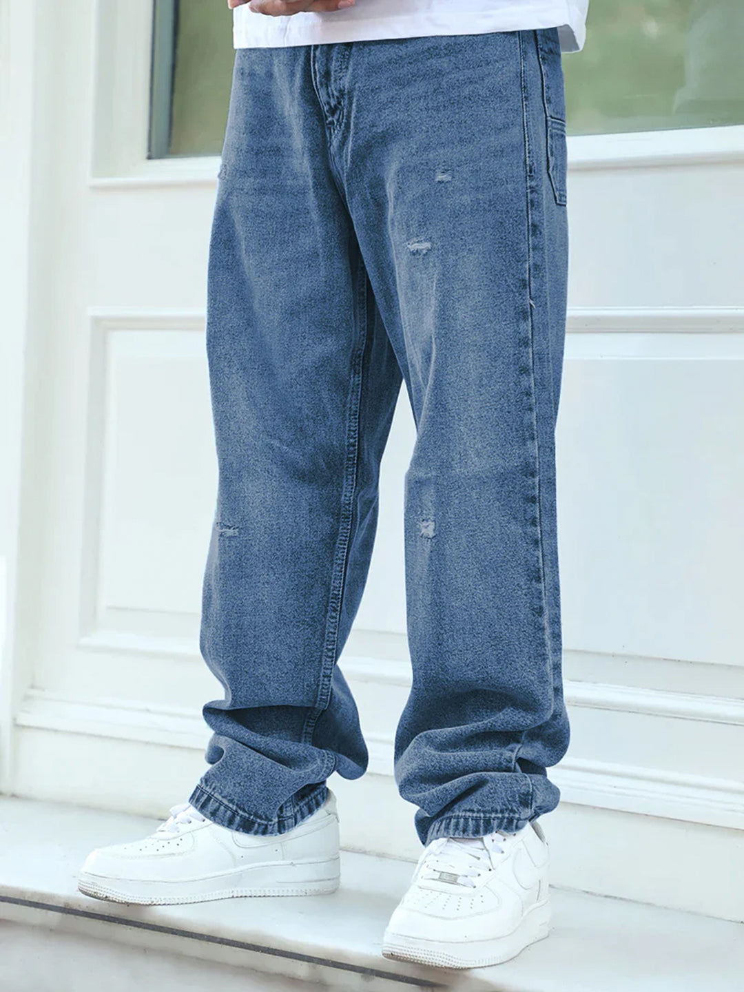 Raw Edge Light Blue Baggy Fit Jeans