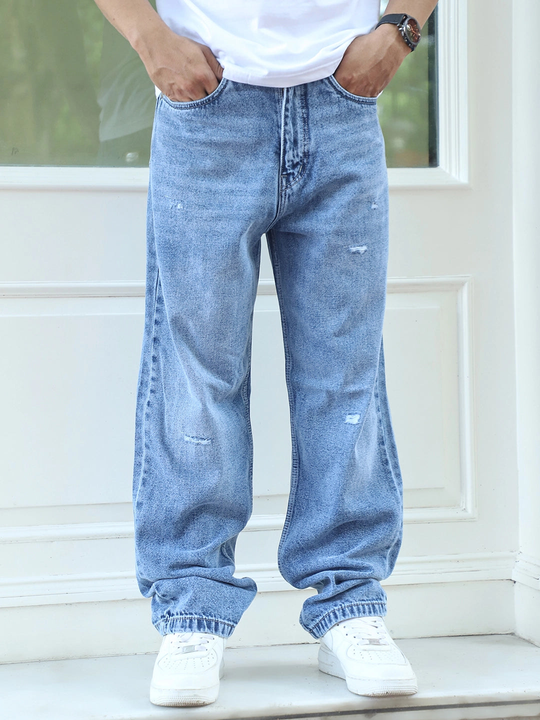 Raw Edge Light Blue Baggy Fit Jeans