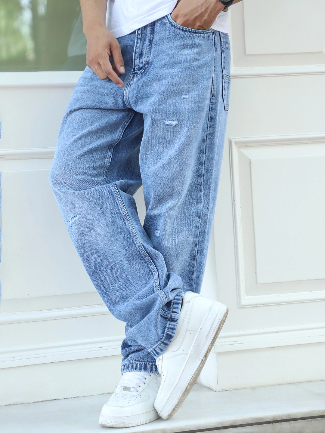 Raw Edge Light Blue Baggy Fit Jeans