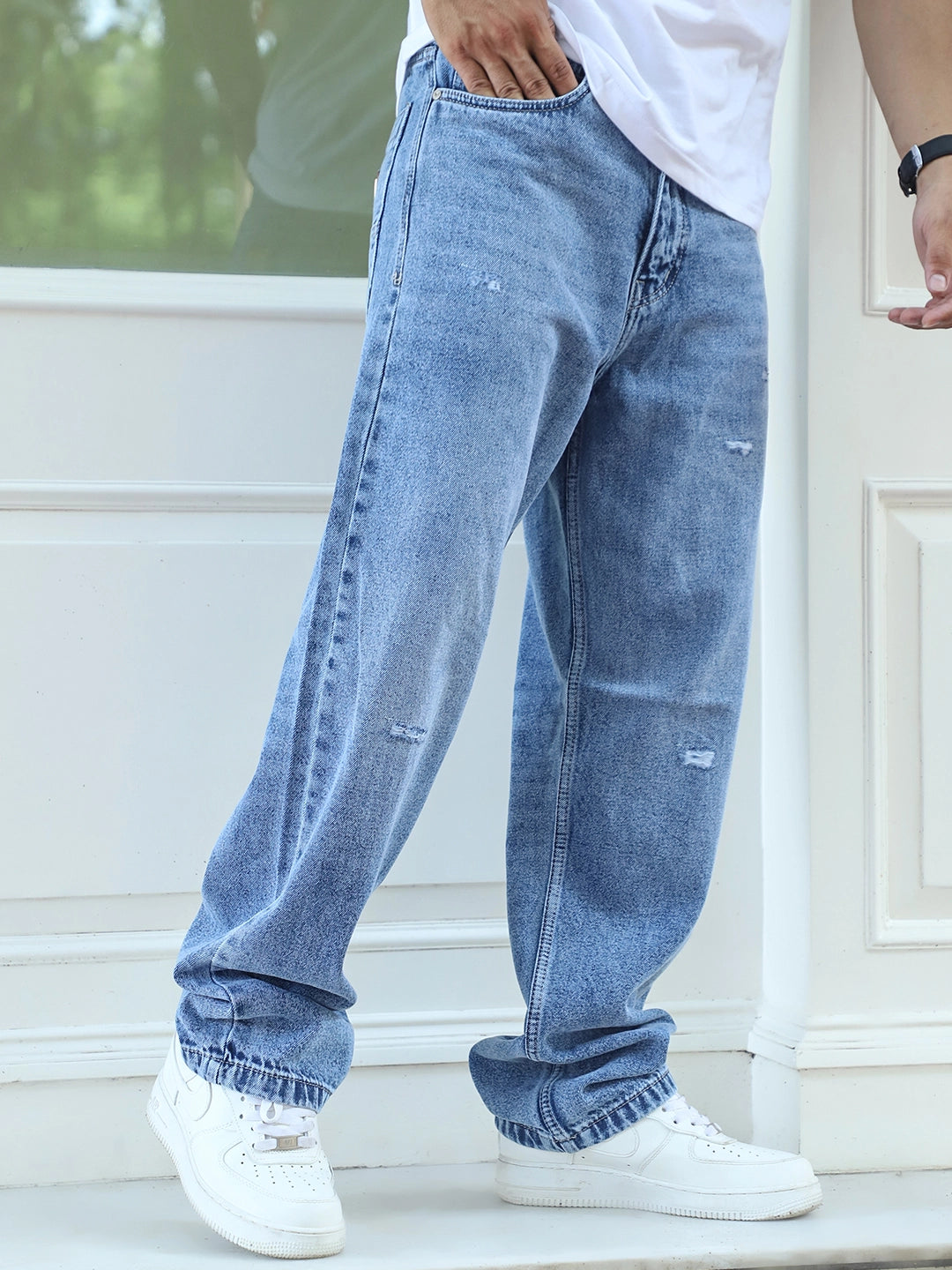 Raw Edge Light Blue Baggy Fit Jeans