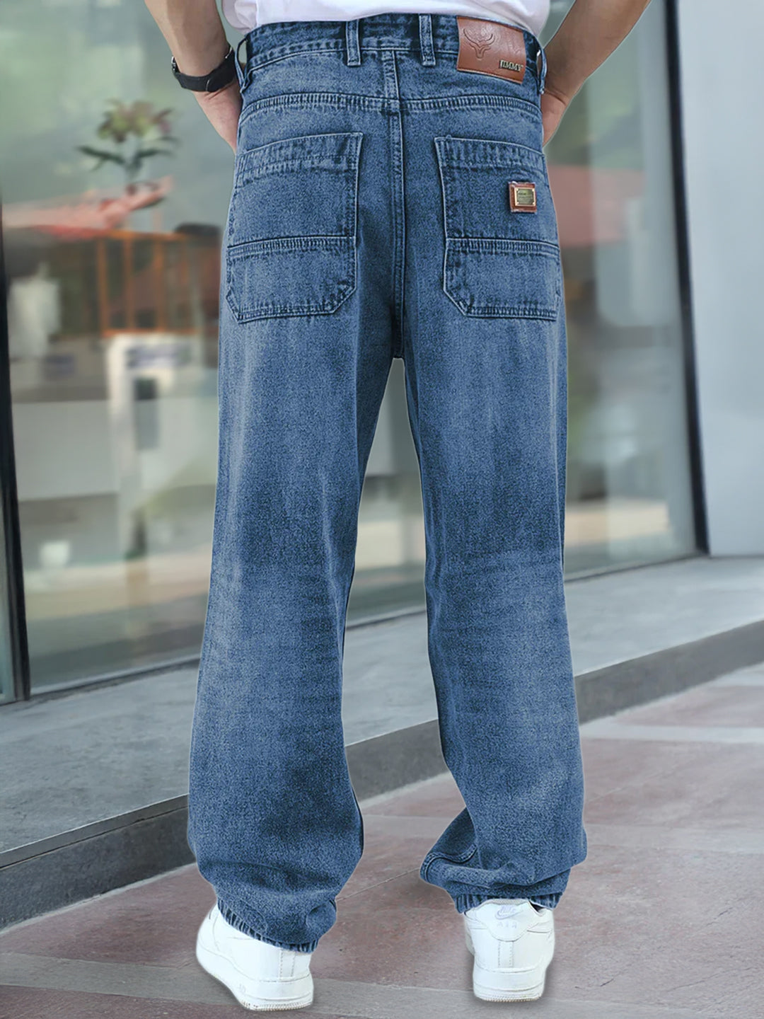 Raw Edge Denim Blue Baggy Fit Jeans