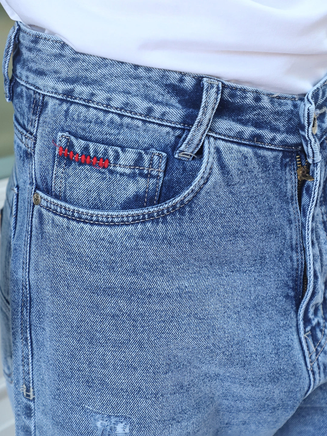 Raw Edge Light Blue Baggy Fit Jeans