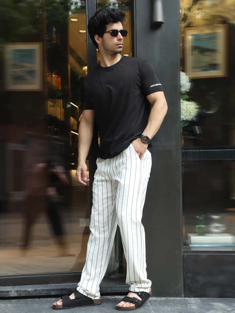 Oatmark Off White Stripe Trouser