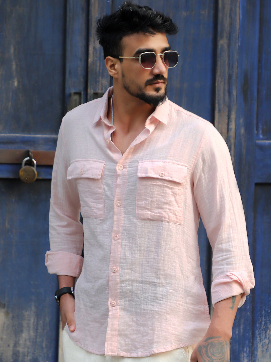 Vero Vibe Lucas Double Clothe Blush Pink Shirt