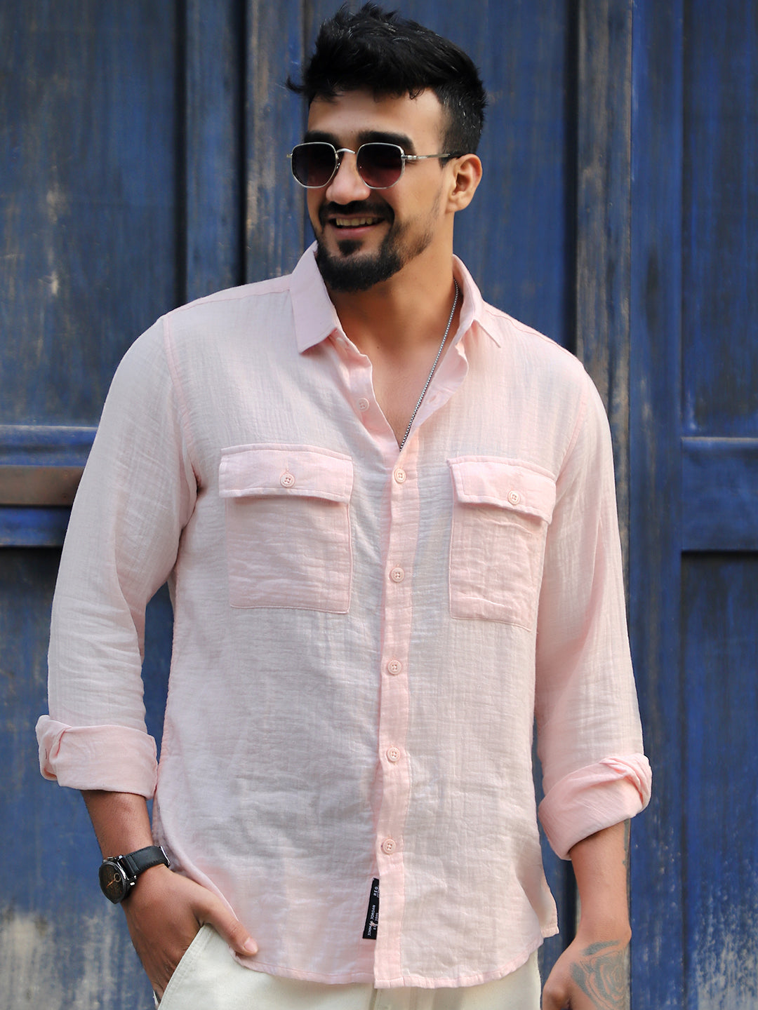 Vero Vibe Lucas Double Clothe Blush Pink Shirt