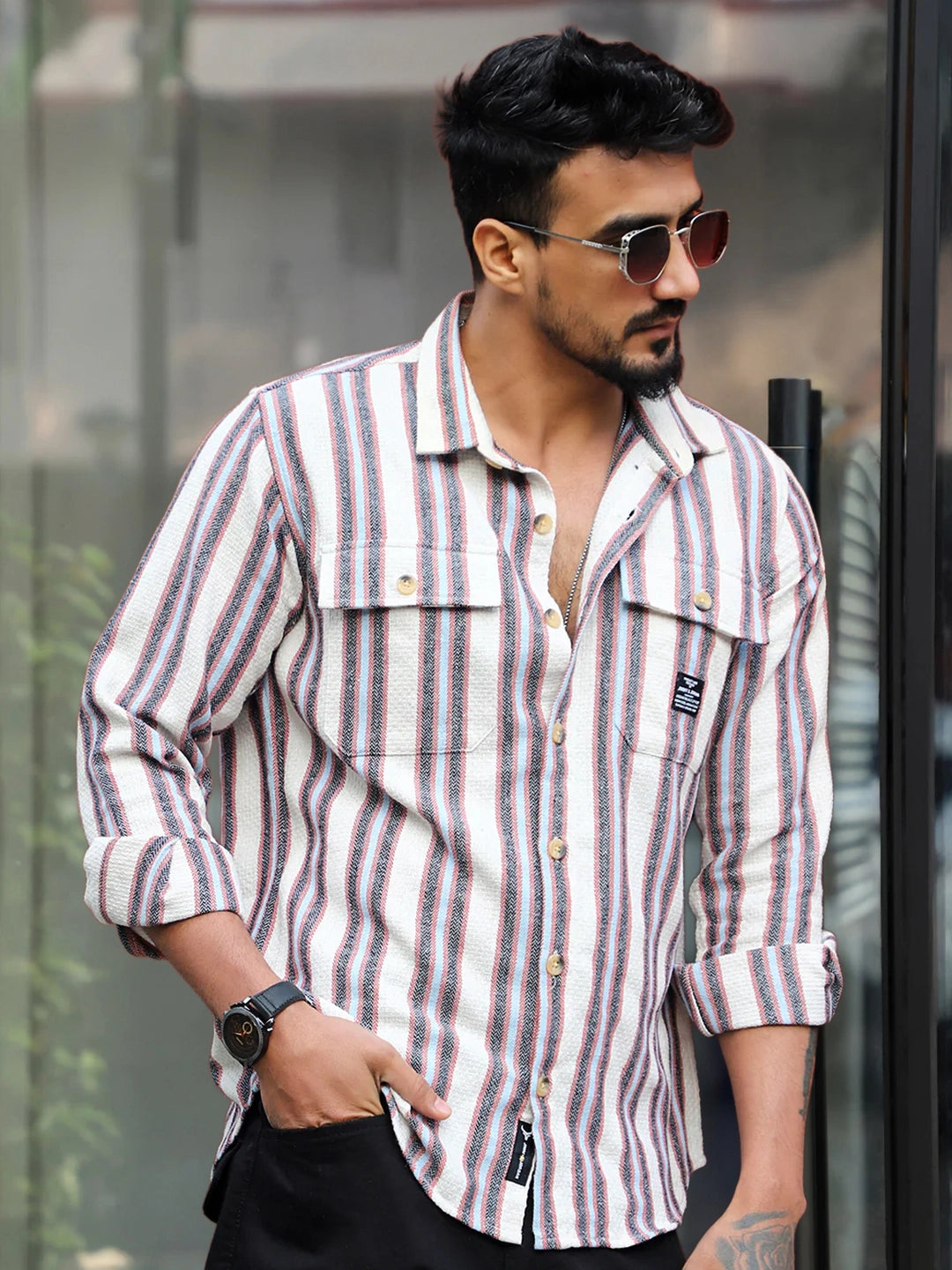 Santorini Beige Stripe Full Sleeve Shirt