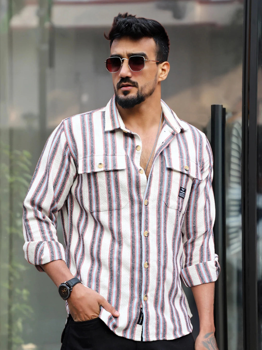 Santorini Beige Stripe Full Sleeve Shirt