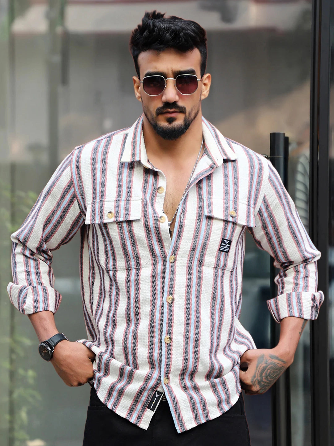 Santorini Beige Stripe Full Sleeve Shirt