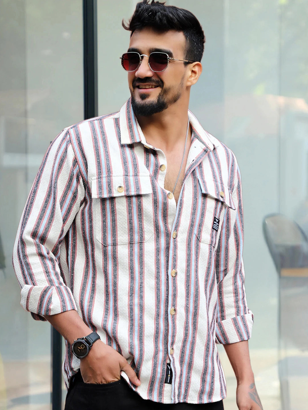 Santorini Beige Stripe Full Sleeve Shirt