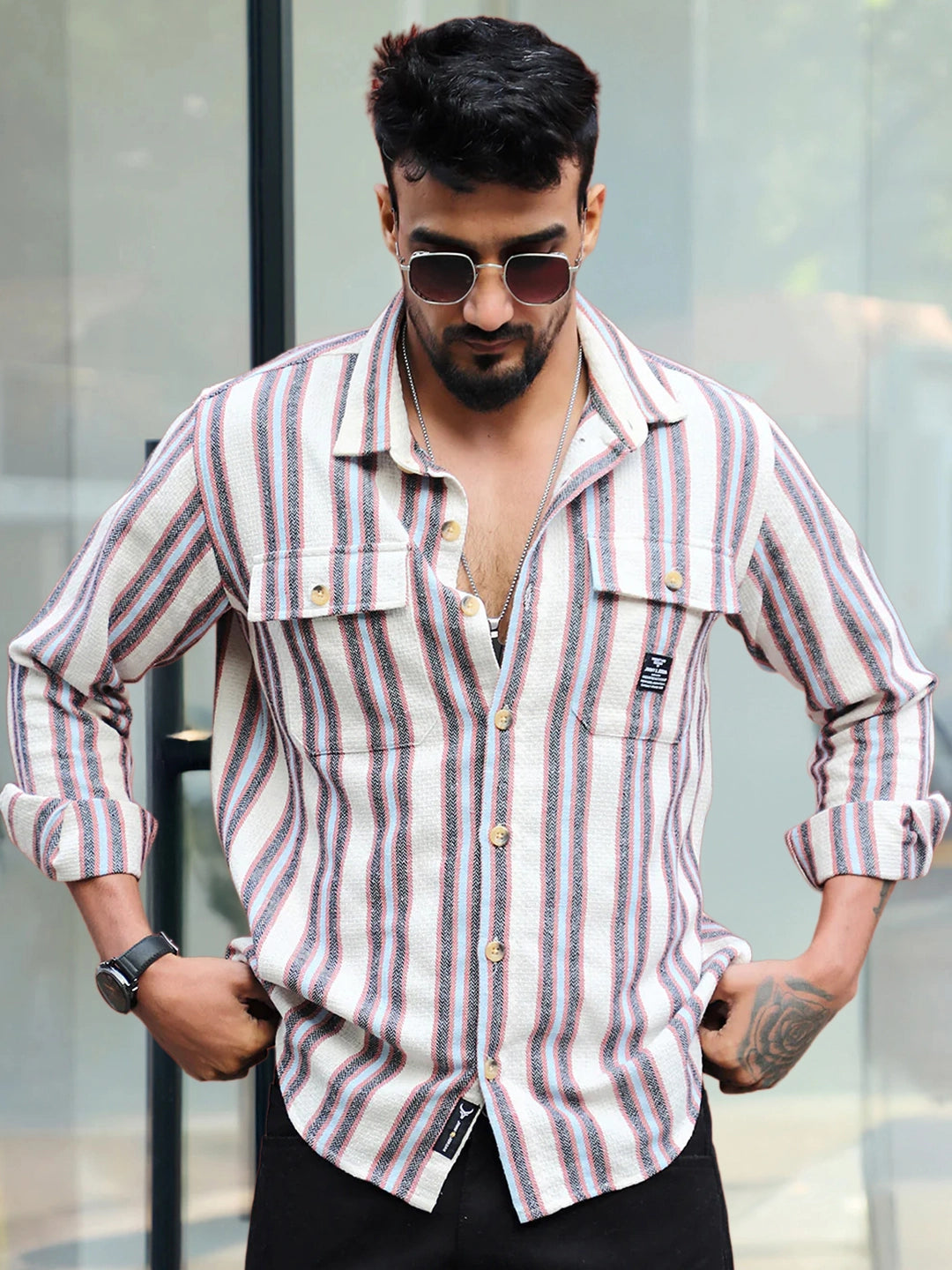 Santorini Beige Stripe Full Sleeve Shirt