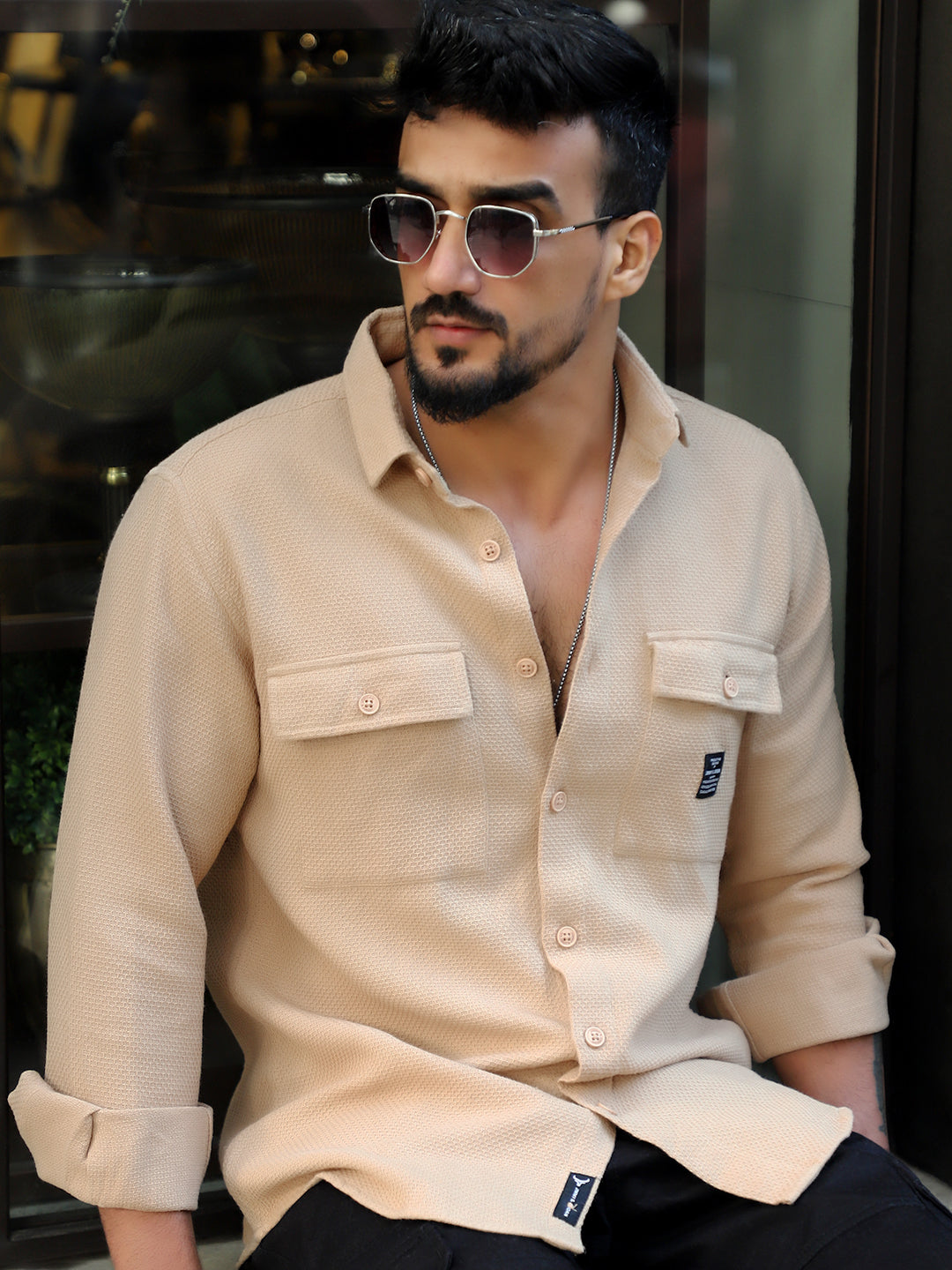 Tuscan Almond Brown Texture Full Sleeve Shirt
