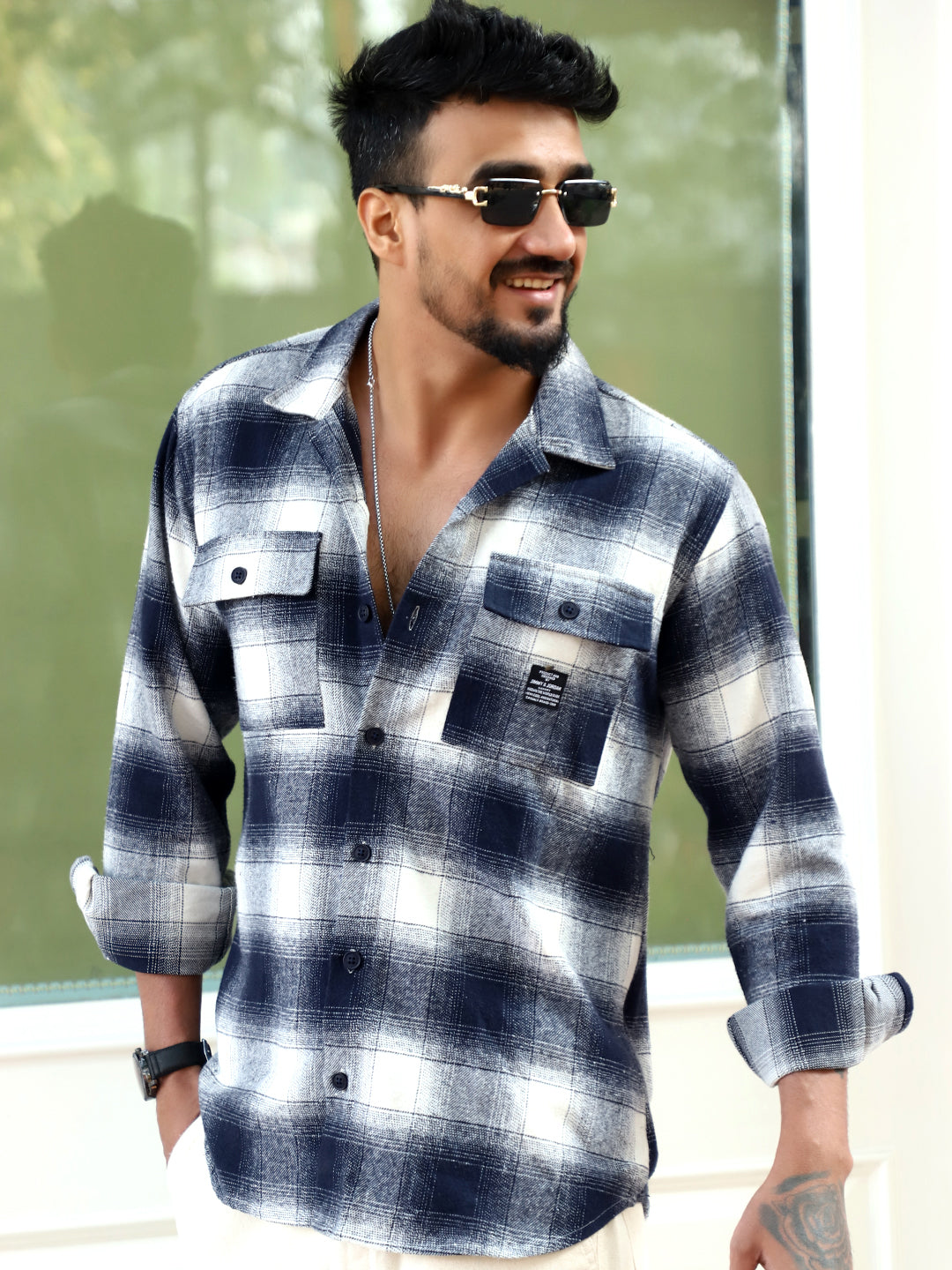 Afterdark Dark Blue Check Full Sleeve Shirt