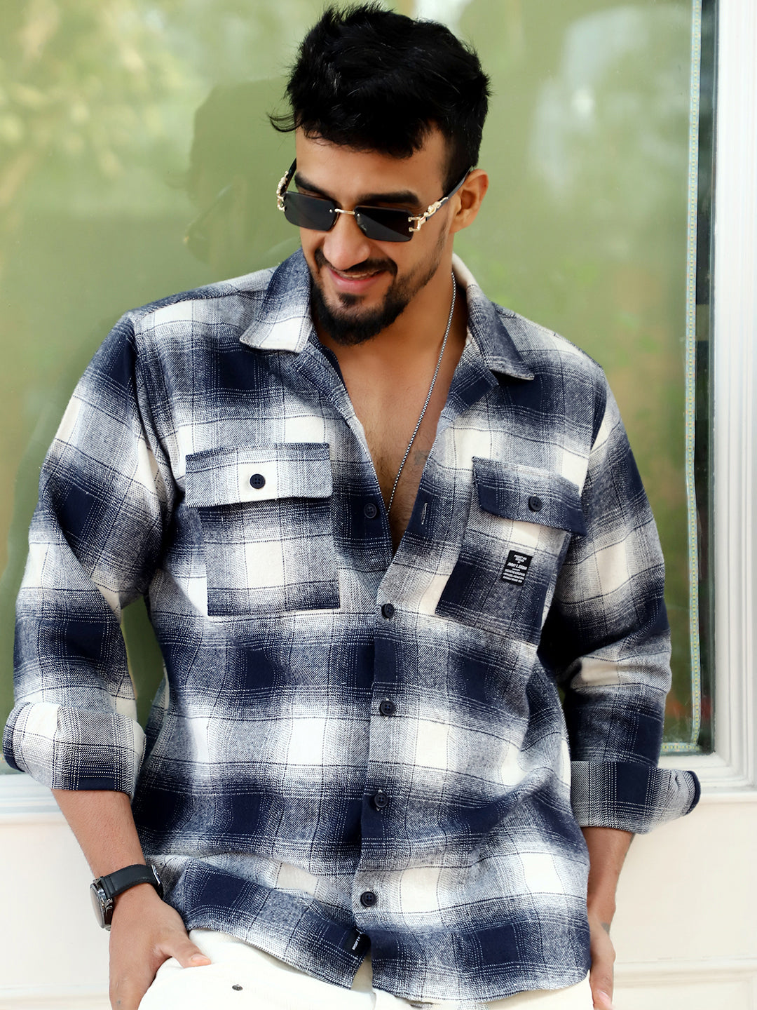 Afterdark Dark Blue Check Full Sleeve Shirt